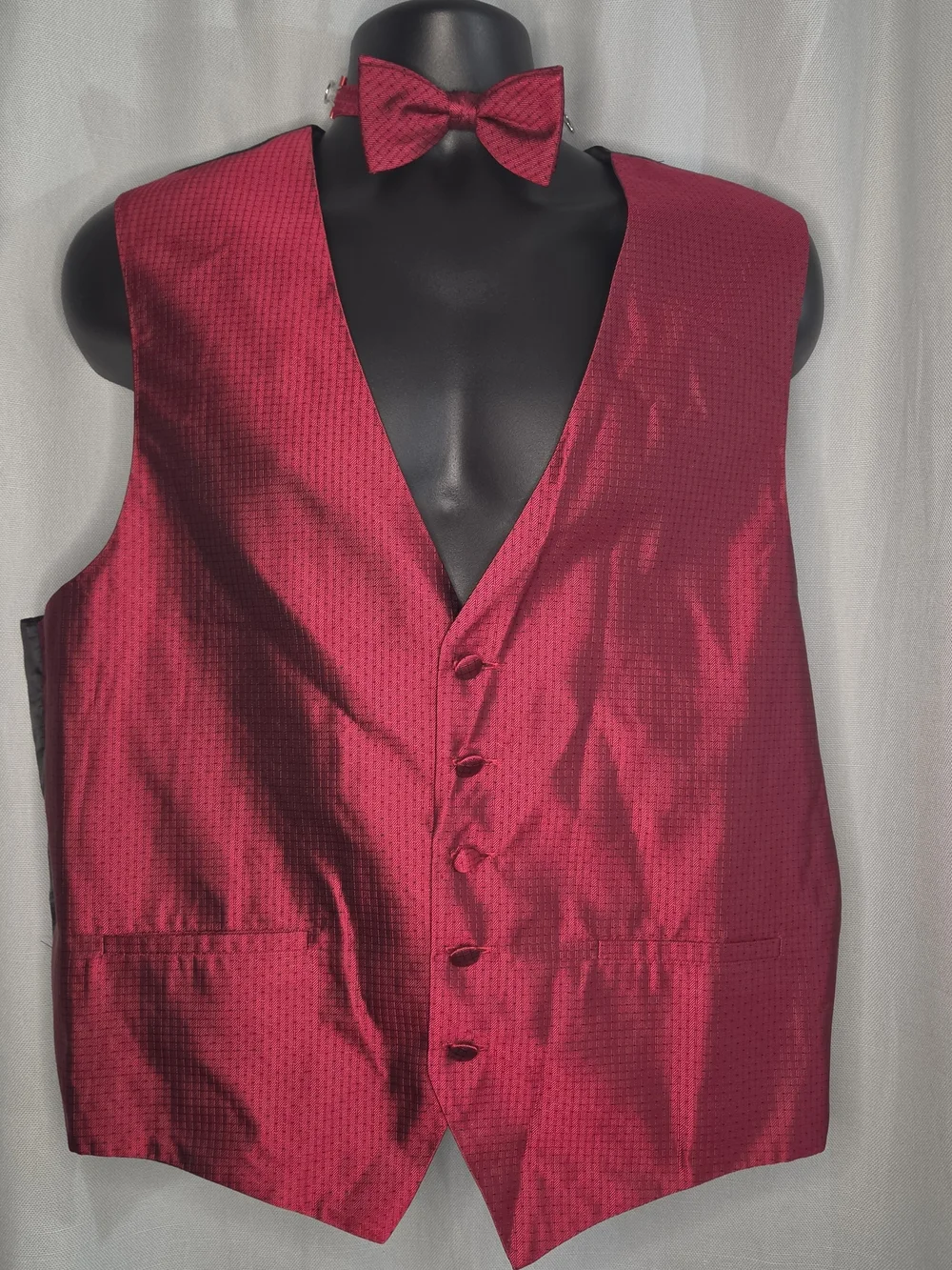 Ralph Lauren Men's Red Silk Vest & Bow Tie Set - Elegant Formal